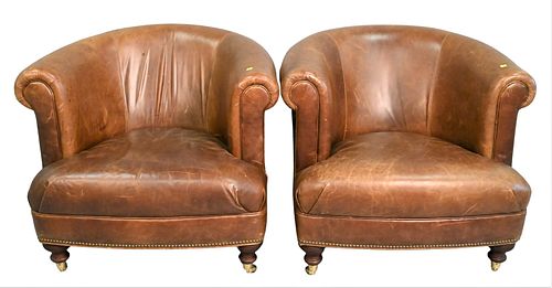 PAIR OF LEATHER UPHOLSTERED CLUB 3763aa