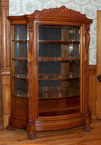 LION HEAD CURVED OAK CHINA CABINET PROBABLY