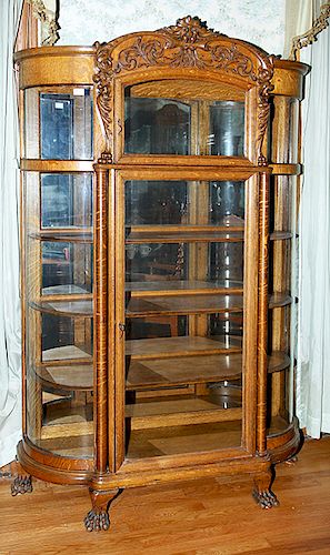 CURVED GLASS OAK CHINA CABINET 373ca2