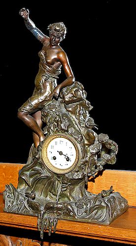 FRENCH FIGURAL CLOCKAn art nouveau spelter