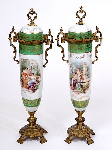 PORCELAIN COVERED COMPOTEA pair