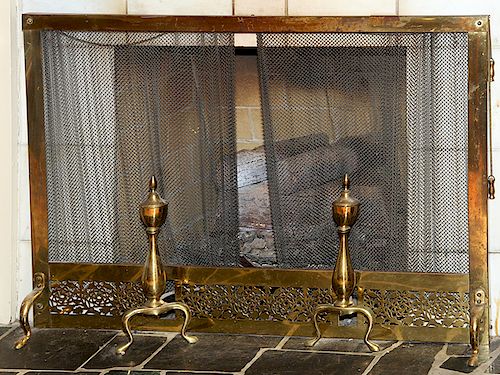 BRASS FIREPLACE SETA mid 20th century 373d3f