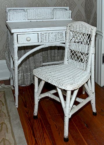WICKER WRITING DESK AND CHAIRAn early