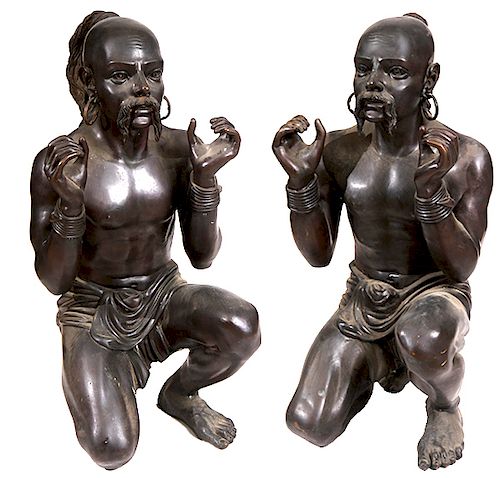 PAIR OF LIFE SIZE TEMPLE STYLE BRONZESPAIR