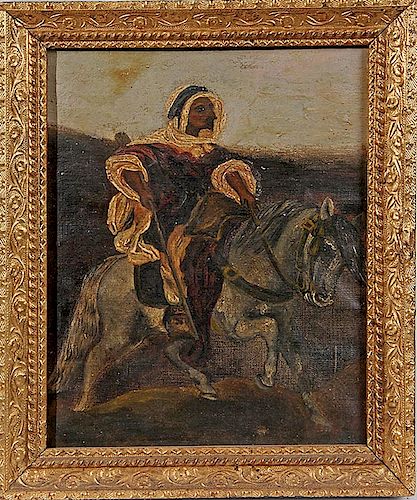 OIL PAINTING OF AN ARAB ON A HORSEOIL