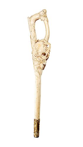 ART NOUVEAU WALRUS TUSK CANE UMBRELLA 373df9