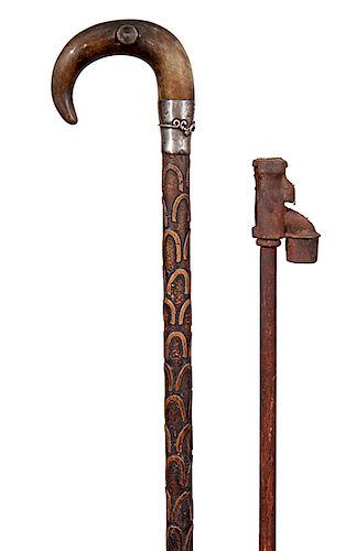 CANESCANES, CROOK HANDLE HORN CANE WITH