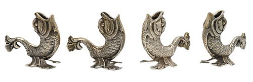 SET OF FOUR SILVER EGYPTIAN FISH