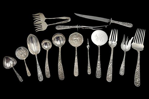 14 PIECE STERLING SILVER REPOUSSE