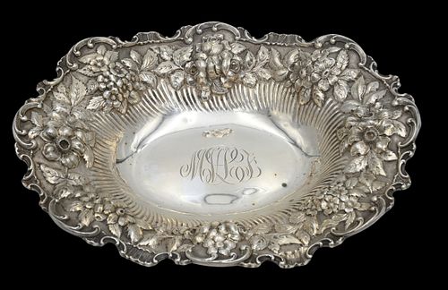 STERLING SILVER REPOUSSE OVAL BOWLSterling