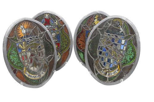 SET OF FOUR OVAL STAINED GLASS 373e30