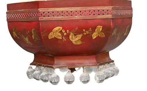 RED TOLE CEILING FIXTURE WITH CRYSTAL