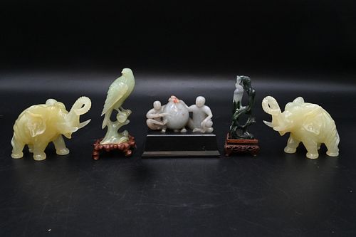 FIVE PIECE CHINESE CARVED HARDSTONE 373eaa