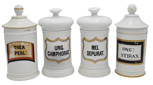 GROUP OF FOUR PORCELAIN APOTHECARY