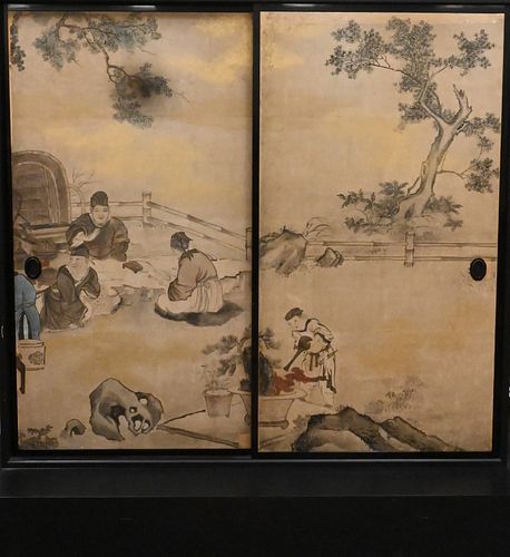 TWO LARGE CHINESE PAINTED PANELSTwo