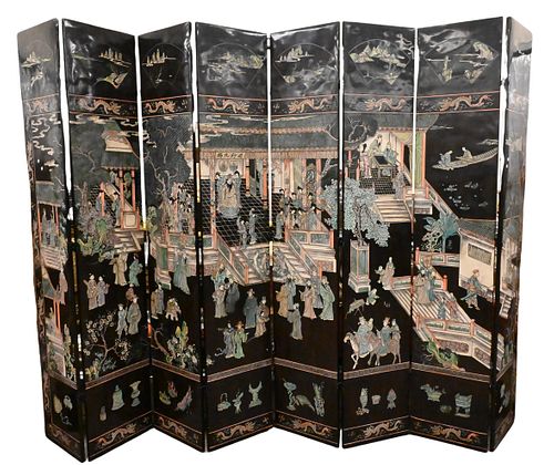 TALL EIGHT PANEL CHINESE FIGURAL 373f31