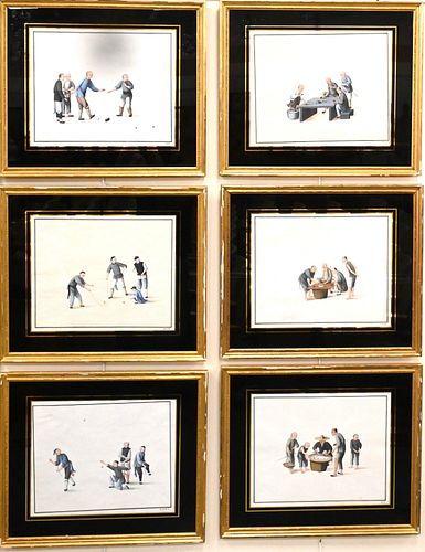 GROUP OF SIX ANTIQUE CHINESE GOUACHE