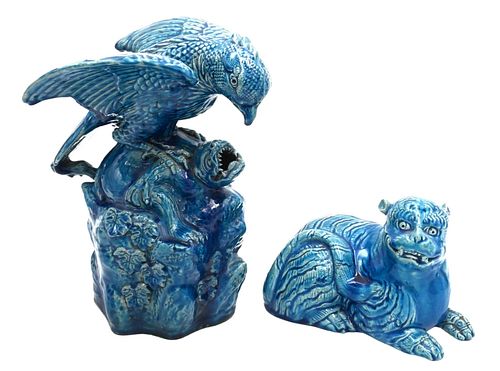 TWO TURQUOISE GLAZED POTTERY FIGURINESTwo