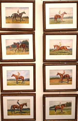 GROUP OF EIGHT WATERCOLORS OF JOCKEYS 373f4f