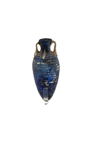 ROMAN BLUE GLASS RIBBED AMPHORISKOSRoman 374006