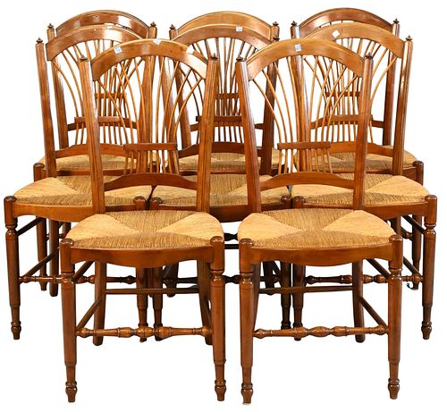 SET OF EIGHT SPINDLE BACK DINING