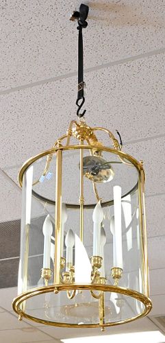 SIX LIGHT BRASS AND GLASS HANGING 3740a1