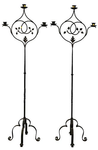 PAIR OF WROUGHT IRON FLOOR CANDELABRAPair 3740a4