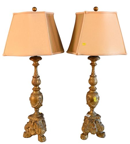 PAIR OF GILT DECORATED CARVED LAMPSPair