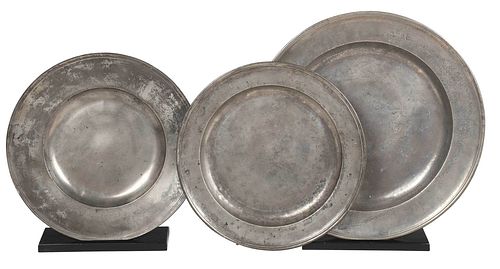 THREE BRITISH PEWTER CHARGERS17th 18th 374134