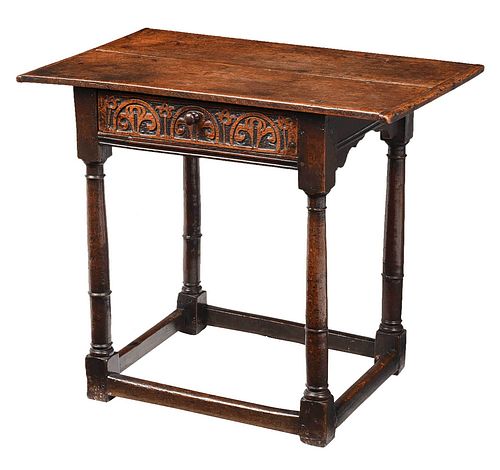 EARLY BRITISH CARVED OAK SIDE TABLECommonwealth 374159