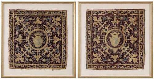 PAIR OF FRAMED ARMORIAL TEXTILE 374196