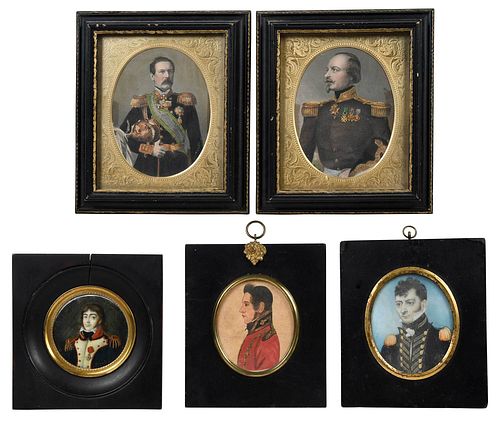 FIVE PORTRAIT MINIATURES AND ENGRAVINGS