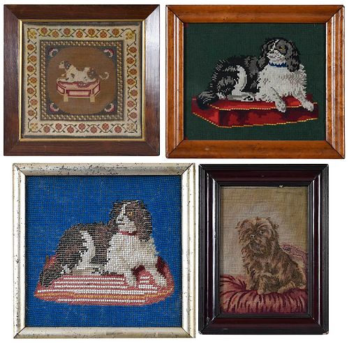 FOUR FRAMED NEEDLEWORKS/BEADWORKS