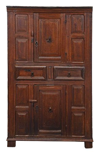 EARLY ENGLISH PANELED OAK CUPBOARD18th 3741f2