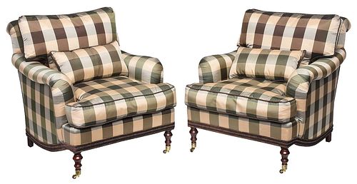 PAIR REGENCY STYLE PLAID UPHOLSTERED