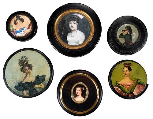 GROUP OF SIX ROUND PAINTED SNUFF