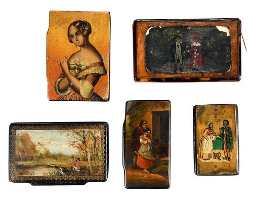 GROUP OF FIVE PAINT DECORATED MINIATURE