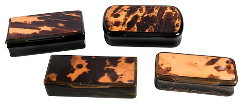 FOUR TORTOISESHELL AND HORN BOXES19th