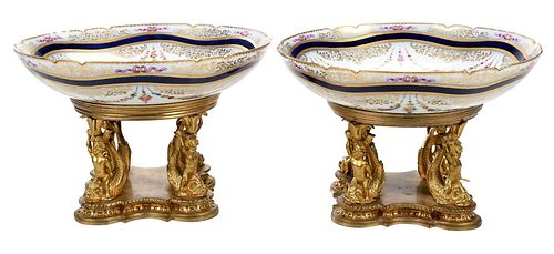 PAIR OF SEVRES STYLE GILT BRONZE