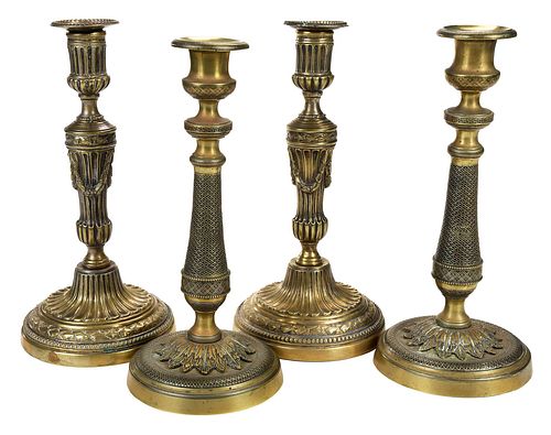 TWO FINE PAIRS BRONZE CANDLESTICKSFrench  374345