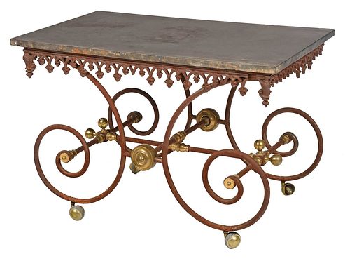 FRENCH IRON, BRASS, AND SLATE TOP