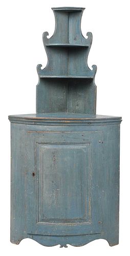 EARLY BLUE PAINTED PINE BOWFRONT 37436c