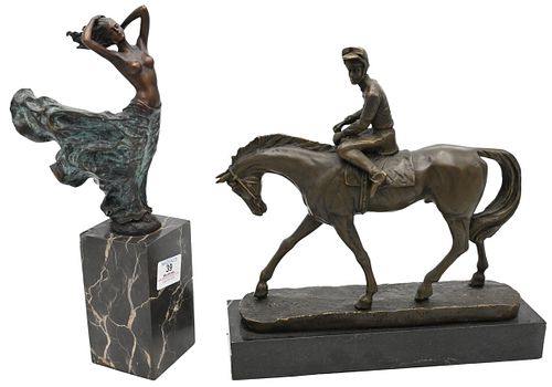 TWO BRONZE SCULPTURES ON MARBLE