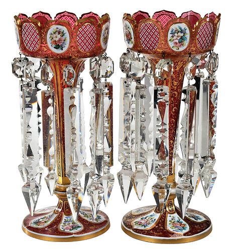 PAIR OF BOHEMIAN CRANBERRY GLASS