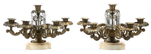 PAIR OF PATINATED BRONZE FIVE LIGHT