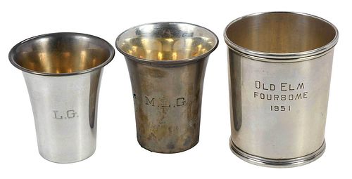 STERLING JULEP AND CUPS WITH LEATHER 3744ab