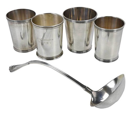 FOUR STERLING JULEP CUPS AND ONE 3744b5