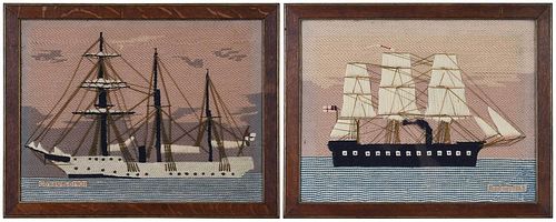 TWO FRAMED PICTORIAL WOOLWORKS,