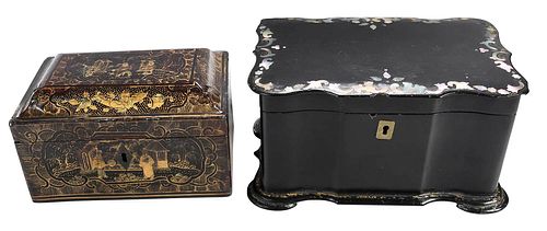 TWO BLACK LACQUERED AND GILT DECORATED 374555
