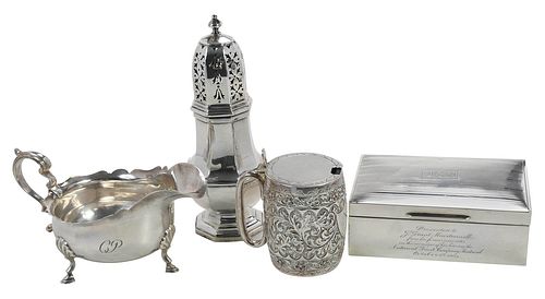 FOUR ENGLISH SILVER TABLE ITEMSlate